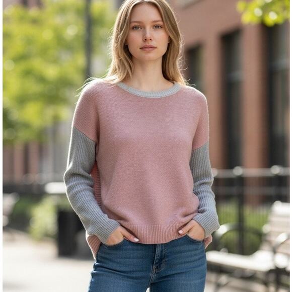 Sweater Colorblock Pink Gray Boxy - Picture 1 of 10